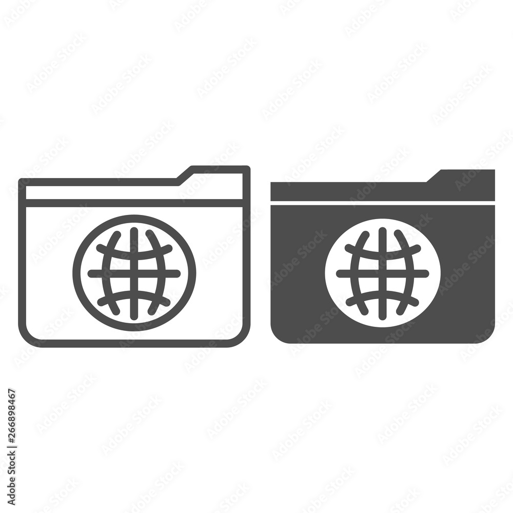 Poster Folder with globe line and glyph icon. Public folder vector illustration isolated on white. Computer folder outline style design, designed for web and app. Eps 10.