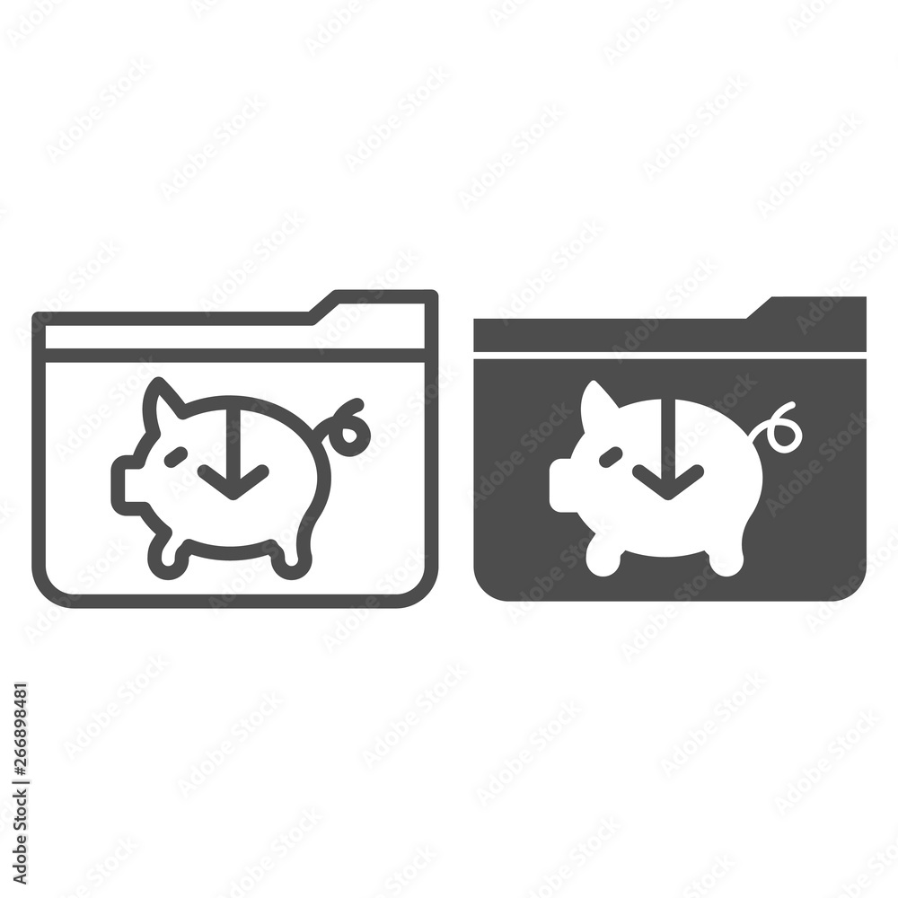 Poster piggy bank folder line and glyph icon. banking folder vector illustration isolated on white. compute