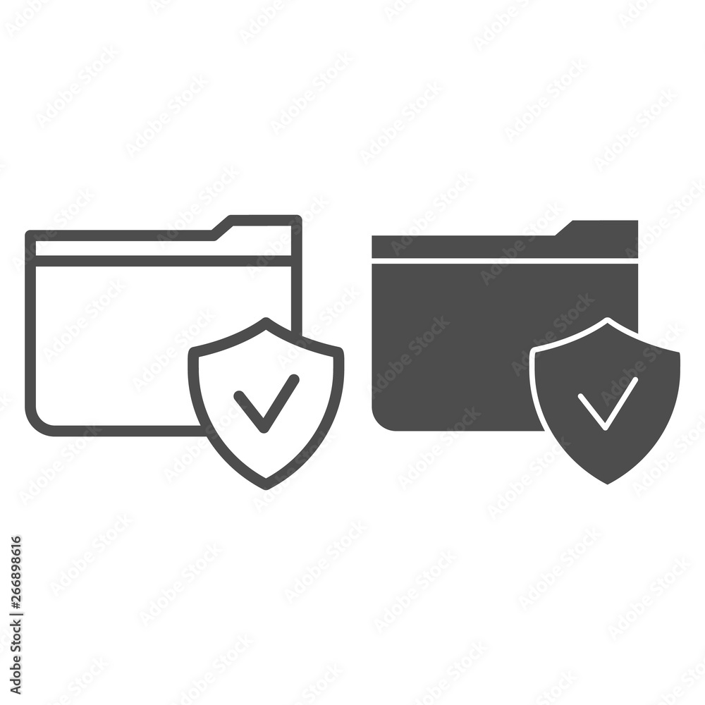 Poster Folder with check mark line and glyph icon. Checked folder vector illustration isolated on white. Verified folder outline style design, designed for web and app. Eps 10.