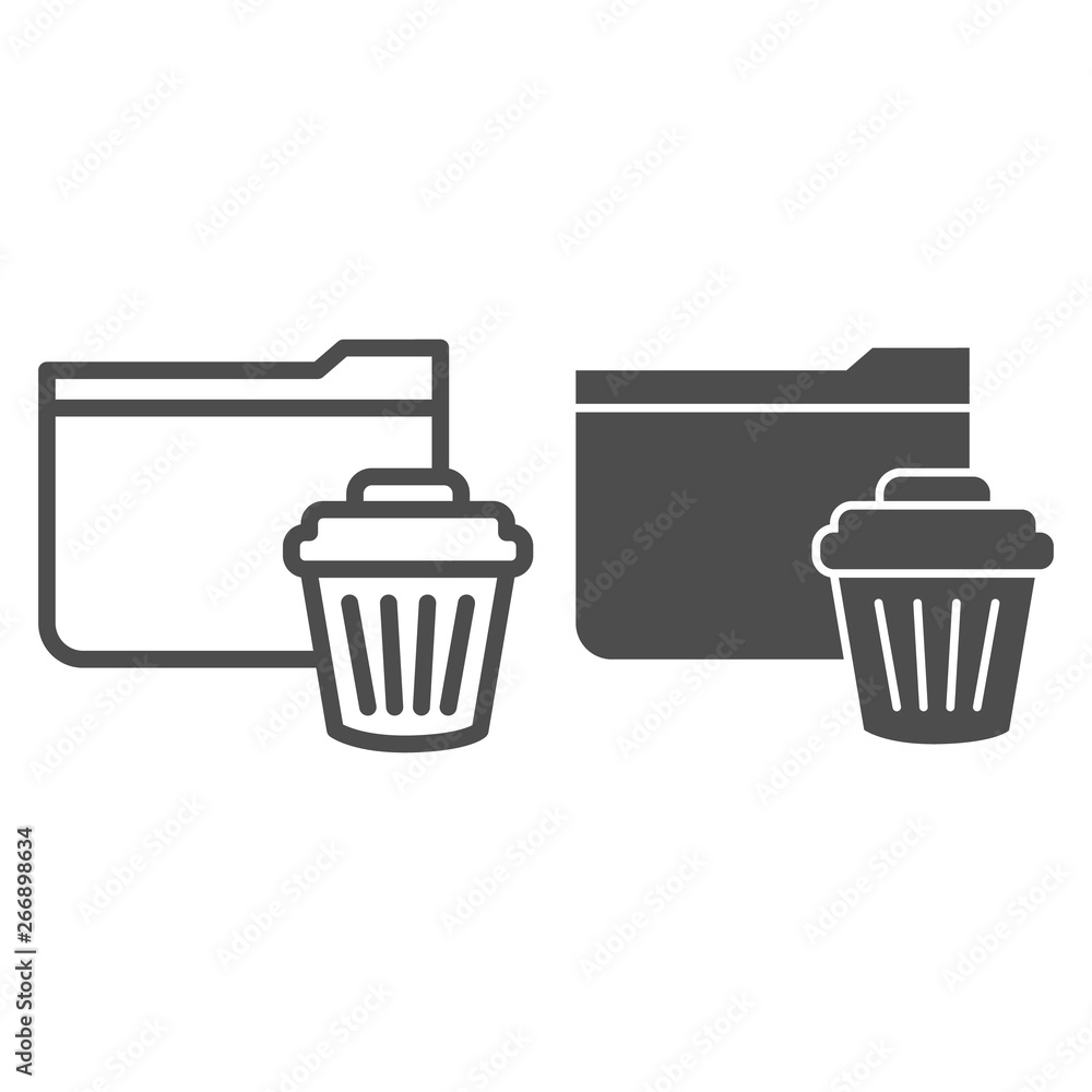 Poster Delete folder line and glyph icon. Remove folder to basket vector illustration isolated on white. Folder with bin outline style design, designed for web and app. Eps 10.