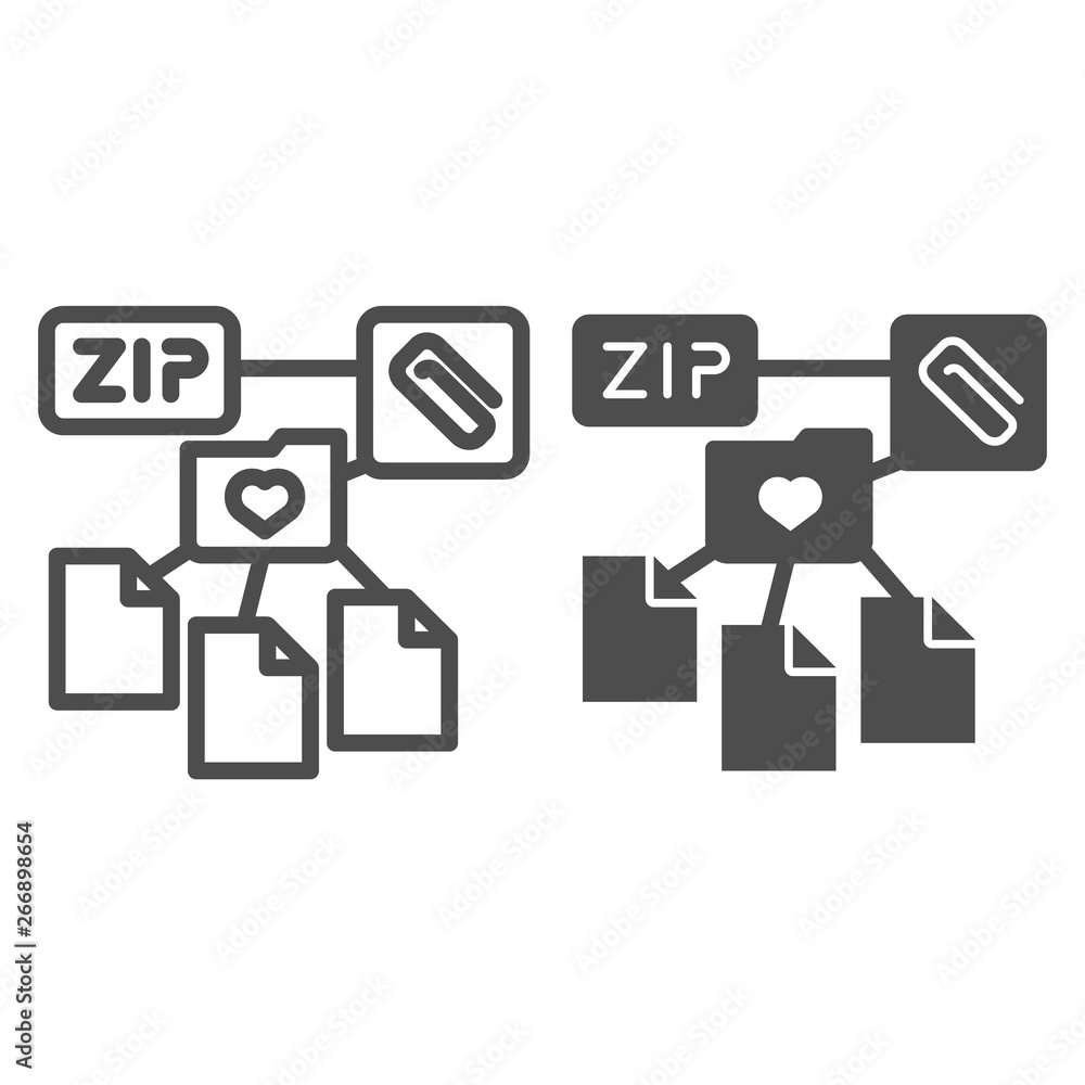 Poster ZIP folder line and glyph icon. Archive folder vector illustration isolated on white. Computer folder outline style design, designed for web and app. Eps 10.