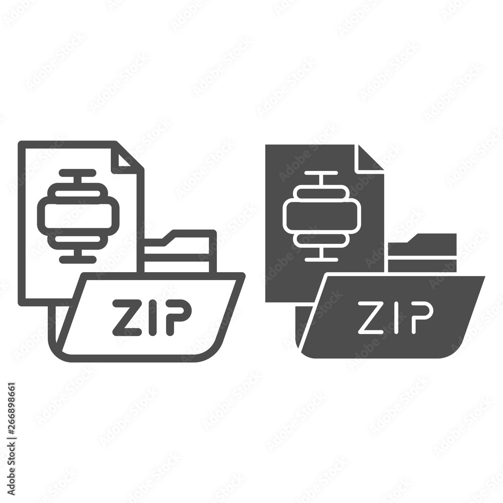 Poster ZIP folder line and glyph icon. Archiving folder vector illustration isolated on white. Compressed folder outline style design, designed for web and app. Eps 10.