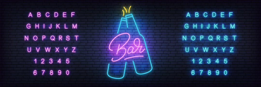 Beer neon. Glowing lettering beer sign for bar, pub, restaurant, club.