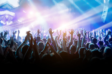 Crowd with raised hands on music concert