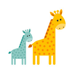 Two cute giraffe. Cartoon trendy design. African animals wildlife vector illustration icon