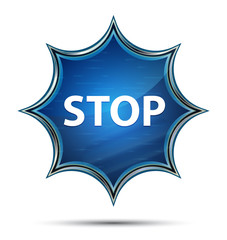 Stop magical glassy sunburst blue button