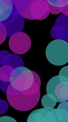 Multicolored translucent circles on a dark background. 3D illustration