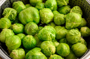 Raw Brussels sprouts in steam cooker