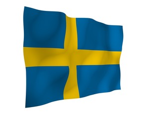 The flag of Sweden. Official state symbol of the Kingdom of Sweden. A blue field with a yellow Scandinavian cross that extends to the edges of the flag. 3d illustration