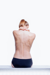 Obraz premium Back of beautiful nude woman on white background