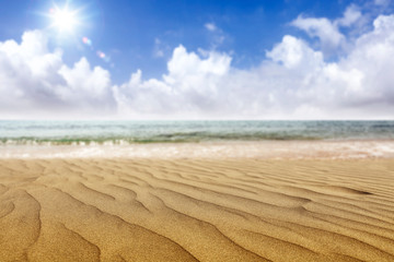 Summer photo of beach with sea and sunny summer day 