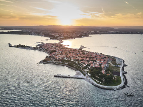 General aerial view of Nessebar, ancient city on the Black Sea coast of Bulgaria