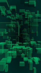 Green and dark abstract digital and technology background. The pattern with repeating rectangles. 3D illustration