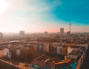 beautiful berlin with warm colored sky
