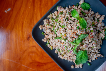spicy minced pork salad, Thai food