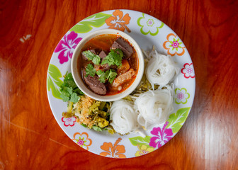 Thai Rice Noodles with Spicy Pork Sauce, Thai food