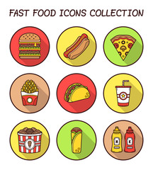 Fast Food Icons / Logos Collection - Hamburger, hotdog, pizza, tacos, fries, etc.