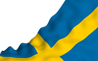 The flag of Sweden. Official state symbol of the Kingdom of Sweden. A blue field with a yellow Scandinavian cross that extends to the edges of the flag. 3d illustration