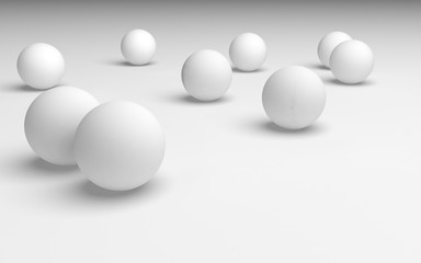White abstract background. Set of white balls isolated on white backdrop.