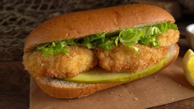 Fish Sub Sandwich with Lettuce, Pickle and Tartar Sauce