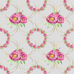 Bouquet of peonies. Watercolor flower seamless pattern. Floral background for wallpaper, gift wrap, textile, pattern fills, covers, surface, scrapbooking, decoupageprint