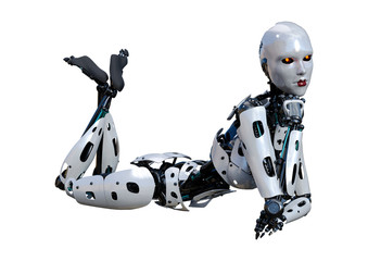 Fototapeta premium 3D Rendering Female Robot on White