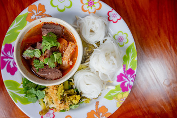 Thai Rice Noodles with Spicy Pork Sauce, Thai food