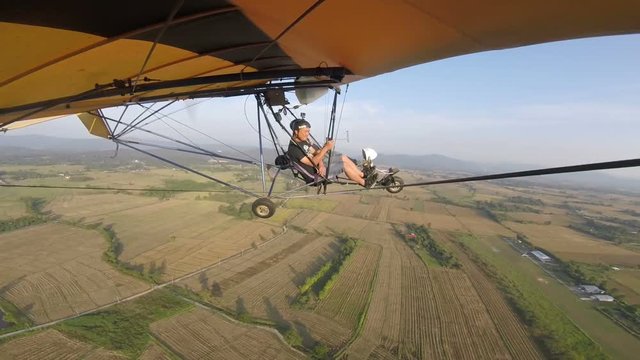 View from ultralight airplane taking off at chiang mai, thailand
