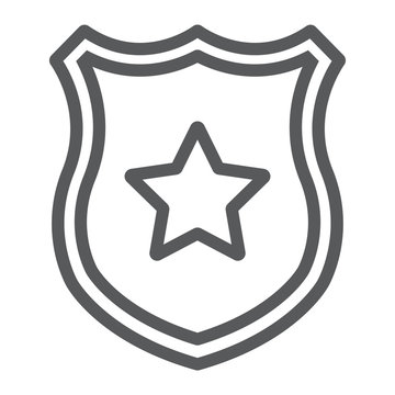 Police badge line icon, officer and law, shield with star sign, vector graphics, a linear pattern on a white background.