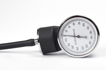 Tonometer on white background close up. View from above. health equipment, medicine. closeup