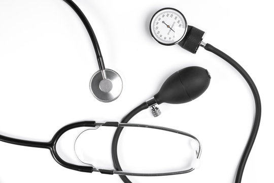 Tonometer health equipment on white background. concept of health, top view