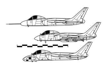 Chance-Vought F7U-3 CUTLASS. Outline vector drawing
