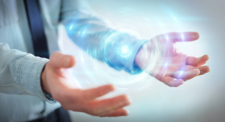 Businessman creating new futuristic energy power source 3D rendering