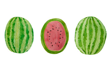 Hand drawn watercolor watermelon slice. Summer illustration. Watermelon design element, template for summer background.