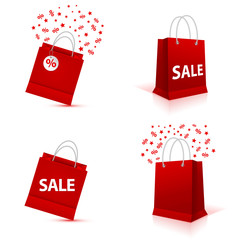 Shopping paper red bag set empty, vector illustration