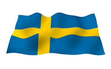 The flag of Sweden. Official state symbol of the Kingdom of Sweden. A blue field with a yellow Scandinavian cross that extends to the edges of the flag. 3d illustration