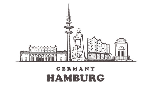 Hamburg sketch skyline. Germany, Hamburg hand drawn vector illustration.