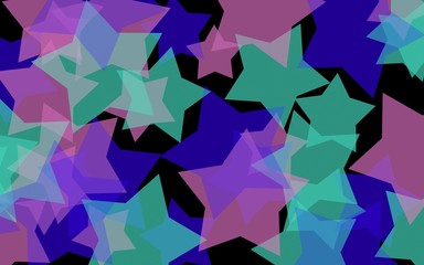 Multicolored translucent stars on a dark background. Orange tones. 3D illustration