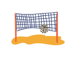 Obraz na płótnie Canvas Beach Volleyball Court, Ball and Net, Summer Travel Symbol Vector Illustration