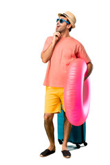 Full body of Man with hat and sunglasses on his summer vacation
