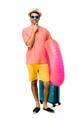 Full body of Man with hat and sunglasses on his summer vacation