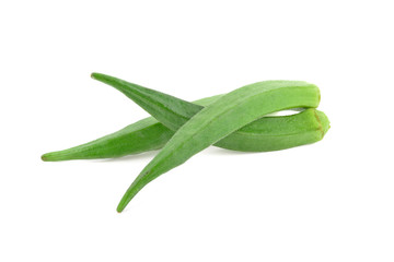 whole fresh Okra on white background
