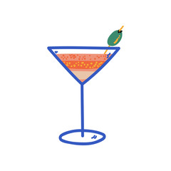 Tropical Cocktail, Martini Glass with Olive, Summer Travel Symbol Vector Illustration
