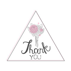 Thank You Handwritten Inscription, Design Element with Bouquet of Flowers Can Be Used for Gift or Greeting Card, Invitation, Flyer, Banner, T-shirt Print Hand Drawn Vector Illustration