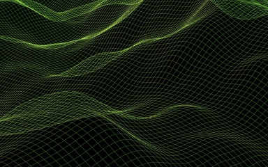 Abstract landscape background. Cyberspace green grid. hi tech network. 3D illustration