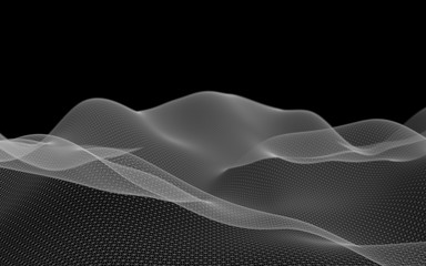 Naklejka premium Abstract gray landscape on a dark background. Cyberspace grid. hi tech network. 3d technology illustration. 3D illustration