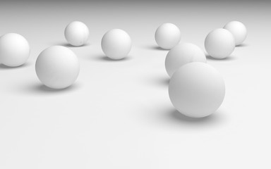 White abstract background. Set of white balls isolated on white backdrop.