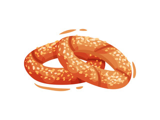 Traditional Turkish roll with sesame. Vector illustration on white background.