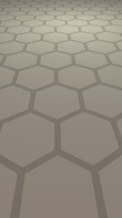 Obraz na płótnie Canvas Honeycomb with color lighting, on a gray background. Perspective view on polygon look like honeycomb. Isometric geometry. Vertical image orientation. 3D illustration