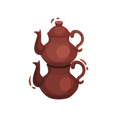 Traditional Turkish teapot for tea. Vector illustration on white background.